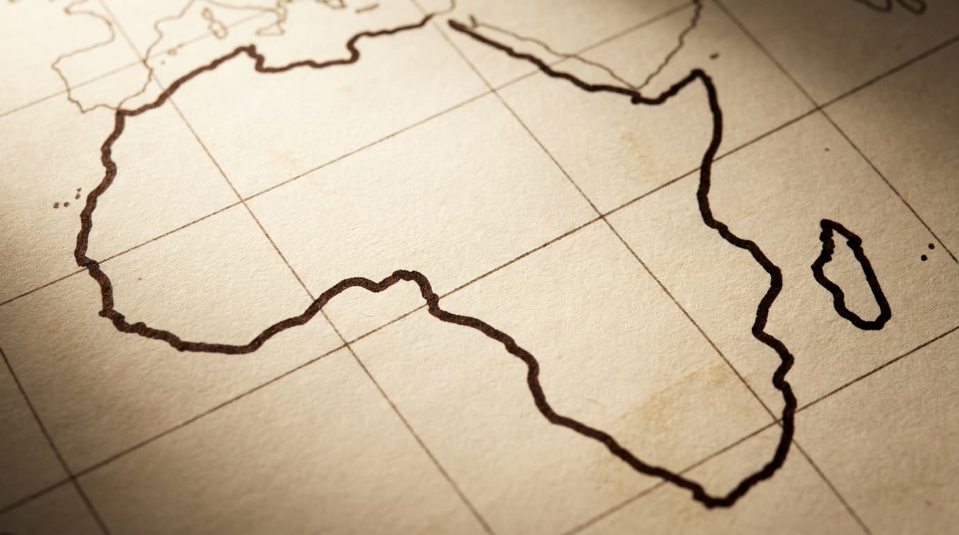 Hand-drawn outline of the African continent on aged cream paper