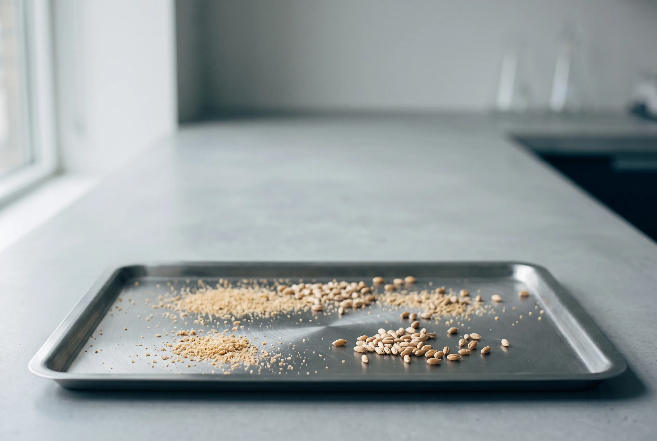 Functional crumbs on a steel tray